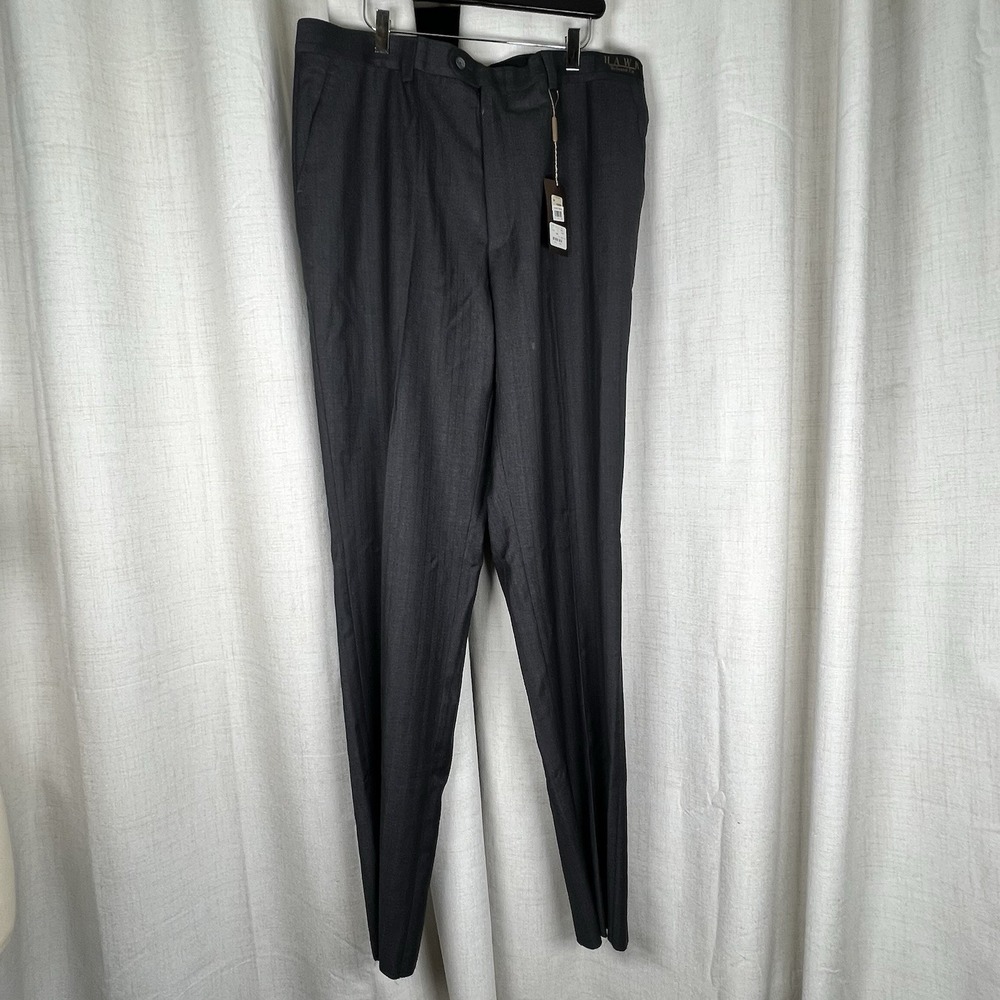 NEW!‎ Linea Naturale Dress Pants Hawk Charcoal Grey Striped Wool 38x36 Unhemmed